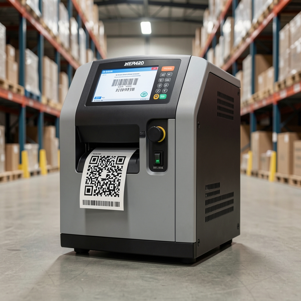 Zebra ZD420 industrial thermal label printer in grey and black, designed for barcode and QR code printing in warehouse environments