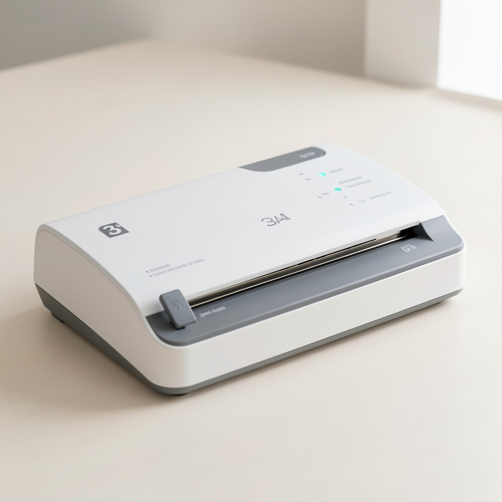 Fellowes Saturn 3i A4 laminator in white and grey, slim desktop laminating machine with LED indicator and jam release lever