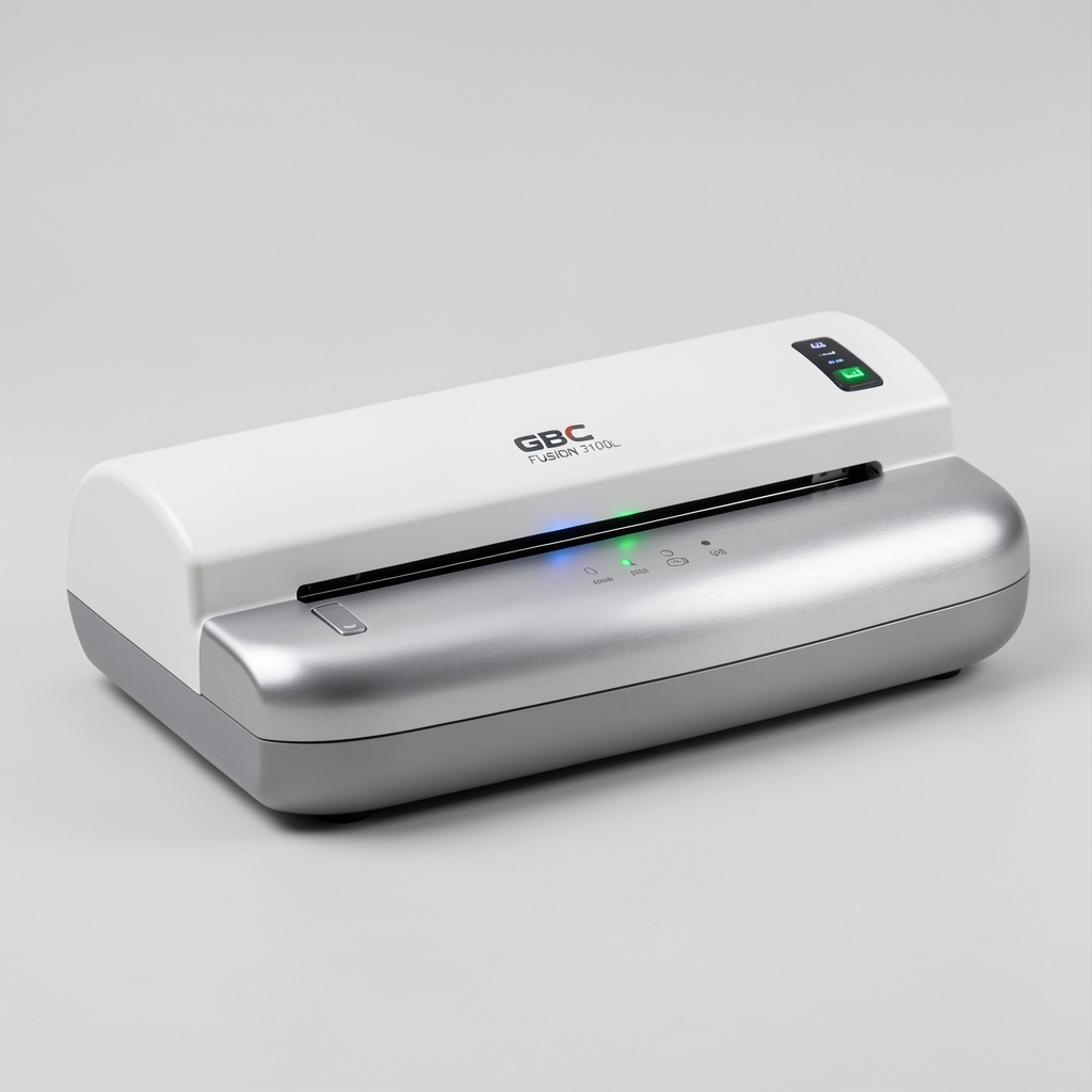 GBC Fusion 3100L A4 laminator in white and silver with LED ready indicator, medium duty laminating machine for small office use